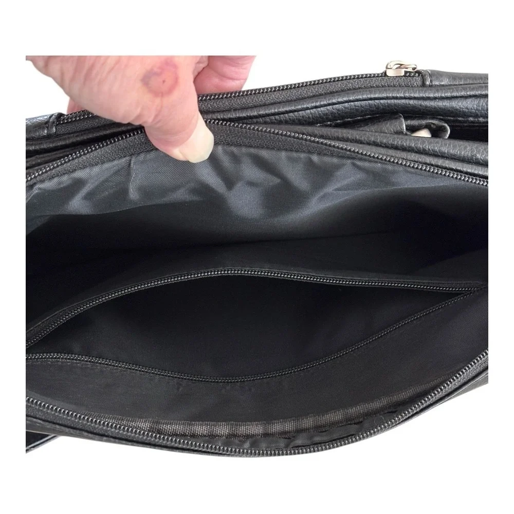 Jack & Chris Bag Messenger Black Faux Leather Travel Carry‎ On Shoulder Office